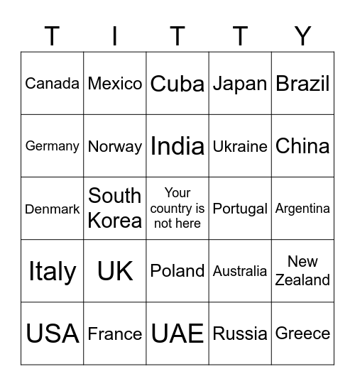 Titty Olympics Bingo Card