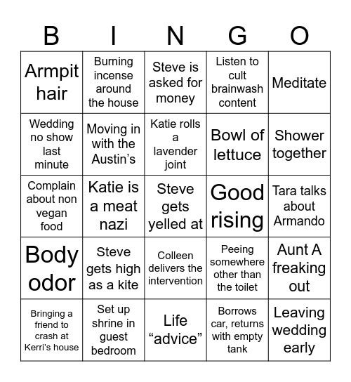 The Wacky Williamson’s Bingo Card