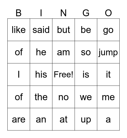 HFW Bingo Card