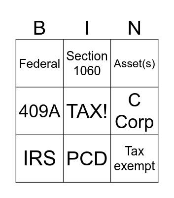 Tax Terms Bingo Card