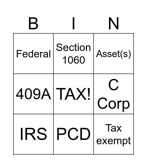 Tax Terms Bingo Card