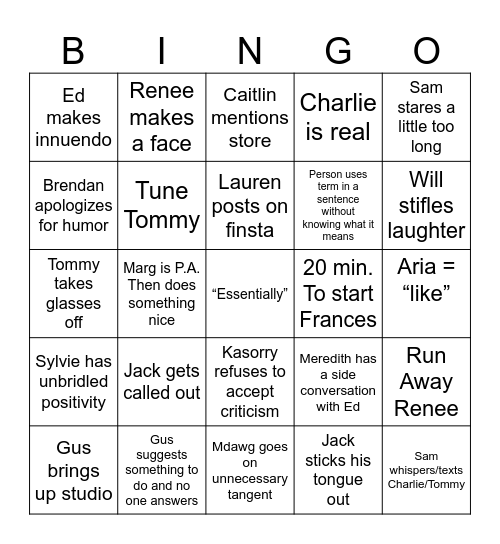 MBA Bingo Card