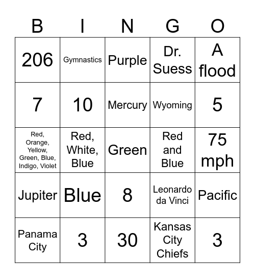 Trivia Bingo Card