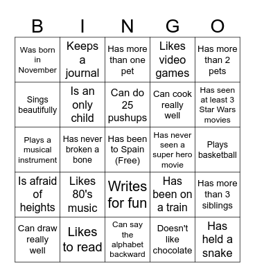 Find Someone Who Bingo Card