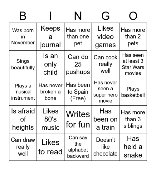 Find Someone Who Bingo Card