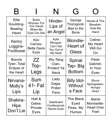 Radio Bingo Body Parts Bingo Card