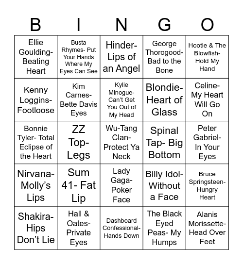 Radio Bingo Body Parts Bingo Card