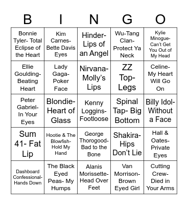 Radio Bingo Body Parts Bingo Card