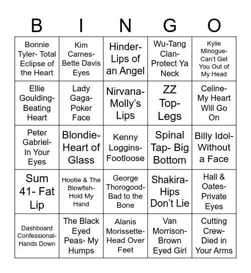 Radio Bingo Body Parts Bingo Card