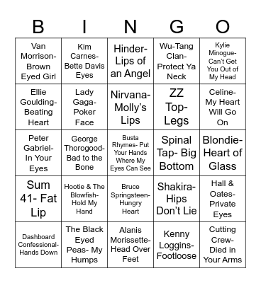 Radio Bingo Body Parts Bingo Card