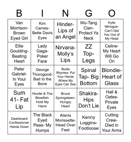 Radio Bingo Body Parts Bingo Card