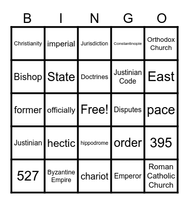 Byzantine Empire Bingo Card