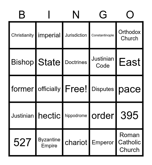 Byzantine Empire Bingo Card