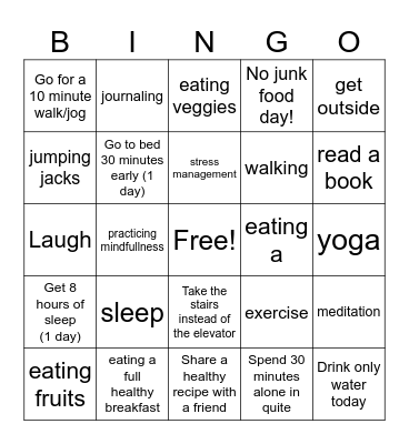NUTRITION BINGO Card
