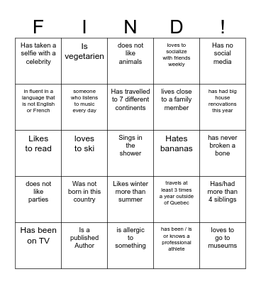 Find Someone Who ... Bingo Card