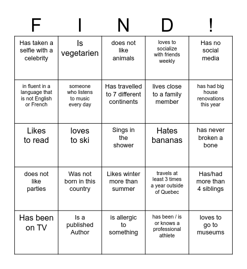 Find Someone Who ... Bingo Card