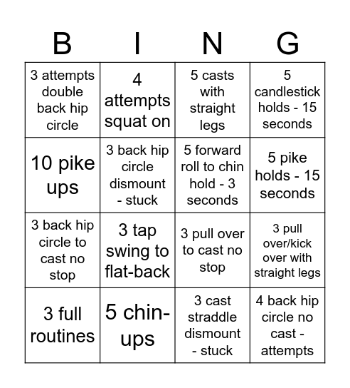 Bar BINGO Card