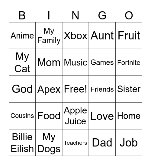 Untitled Bingo Card