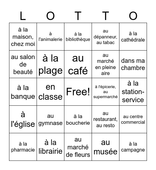 Allons en ville! Bingo Card