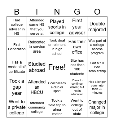 College Adviser Bingo Card