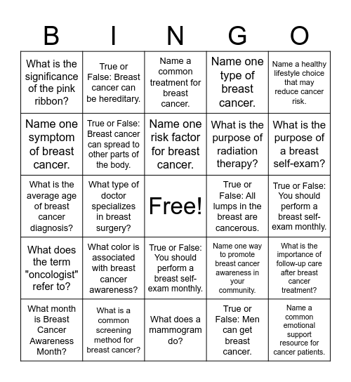 BREAST CANCER AWARENESS Bingo Card