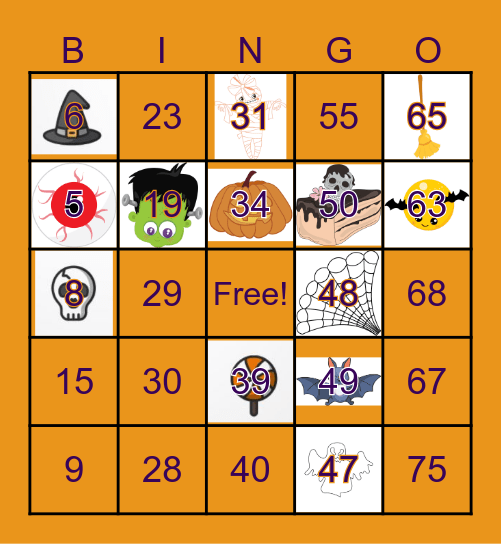 Halloween Bingo 1-75 Bingo Card