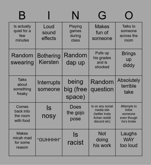 jeremiah bingo Card