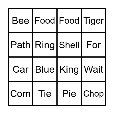 Digraph Bingo Card