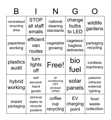 Sustainability BINGO Card