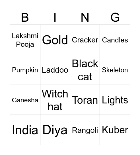 Diwali halloween Bingo Card