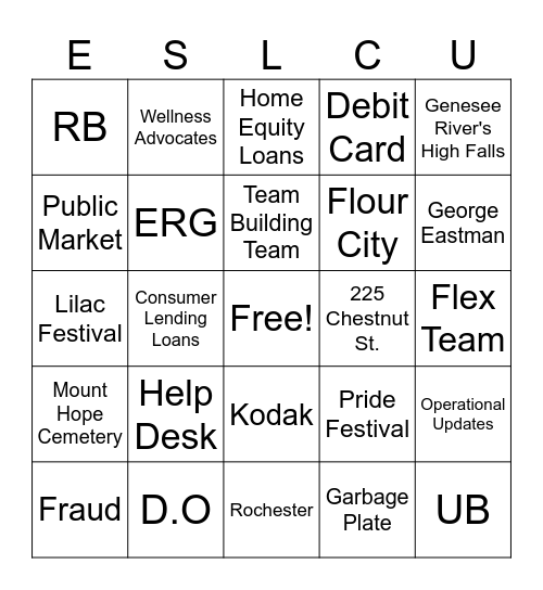 ESL Fun Activity Bingo Card