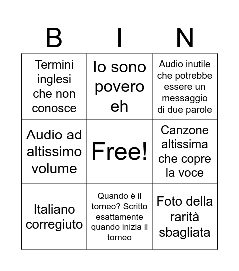 Uomo audio bingo Card