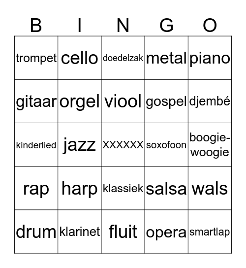 muziekbingo Card