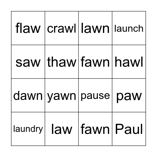 AU and AW Bingo Card