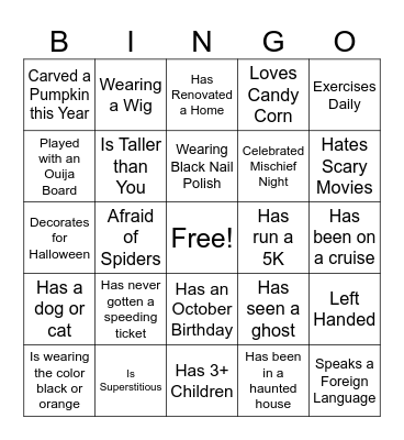 Halloween Mix & Mingle Bingo Card