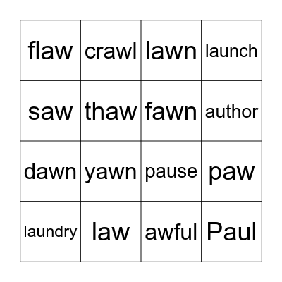 AU and AW Bingo Card