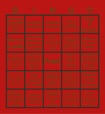 December Challenge Bingo Card