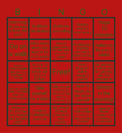 December Challenge Bingo Card