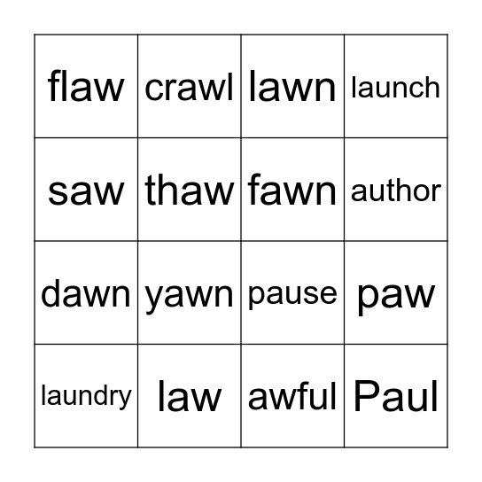 AU and AW Bingo Card