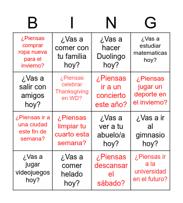 Ch.7.2 --Are you going to...?         Do you plan to...? Bingo Card
