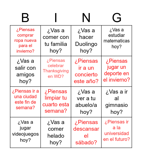 Ch.7.2 --Are you going to...?         Do you plan to...? Bingo Card