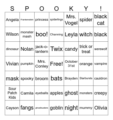 Halloween Bingo Card
