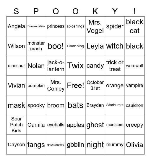 Halloween Bingo Card