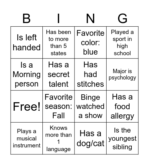 Untitled Bingo Card