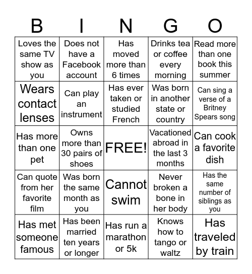 Bridal Shower Bingo: Find Someone Who... Bingo Card
