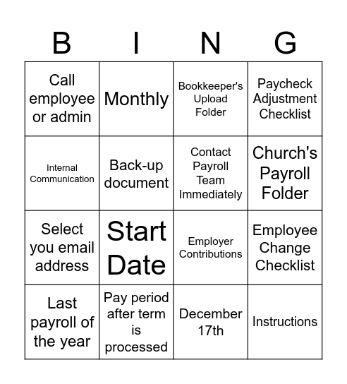 Payroll Bingo Card