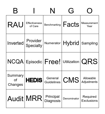 HEDIS Bingo Card