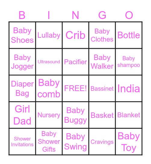 India's Baby Shower Bingo! Bingo Card