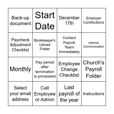 Payroll Bingo Card
