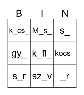 i a szavakban Bingo Card